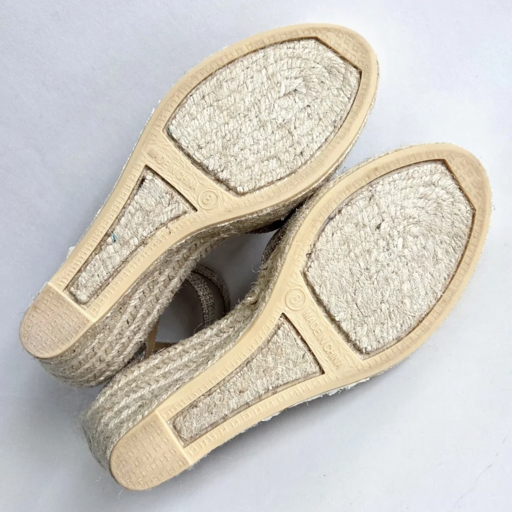 Talbots New Espadrille Wedge Heels With Ankle Strap, Brown, Tan, & Gold, Size 8